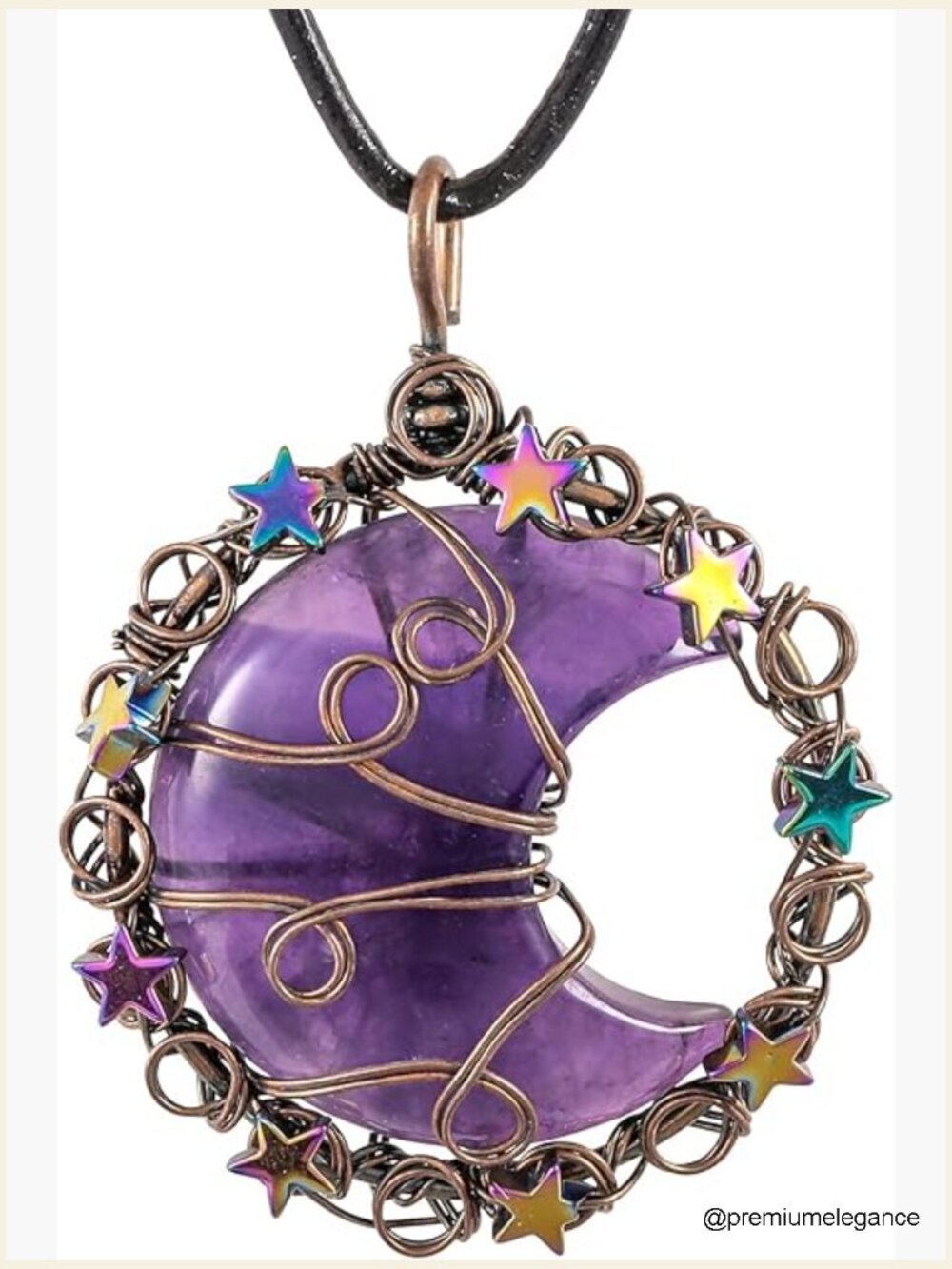 Crescent Moon Star Crystal Necklace Pendant Adjustable Cord